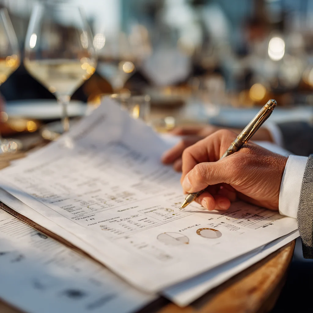 Man Writing on a Wine List with a pen